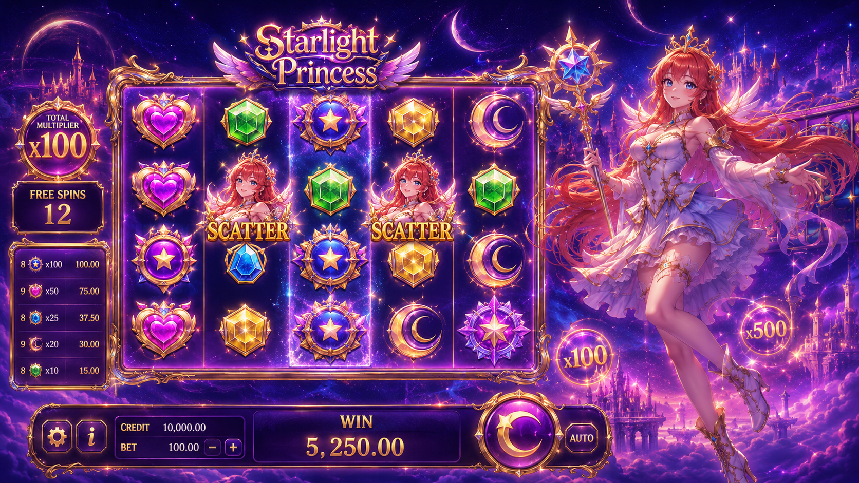 Starlight Princess demo oyun ekranı önizlemesi